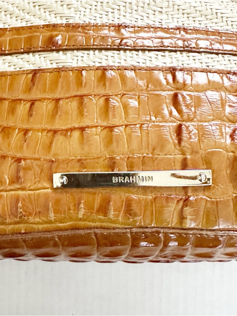 Brahmin Medium Asher Whiskey Raffia Tote - Picture 12 of 14